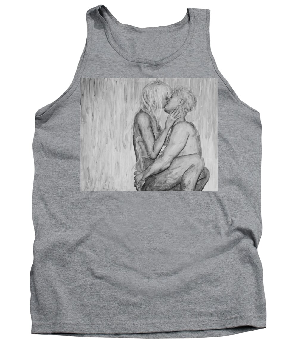 Wet Tank Top featuring the painting Shades of Grey - wet romance by Nik Helbig