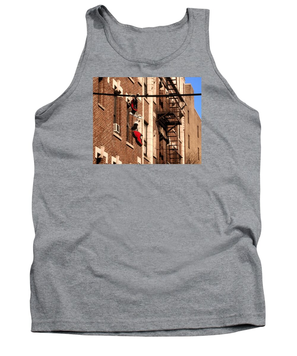 Newyork08 Tank Top featuring the photograph Shoes hanging by RicardMN Photography