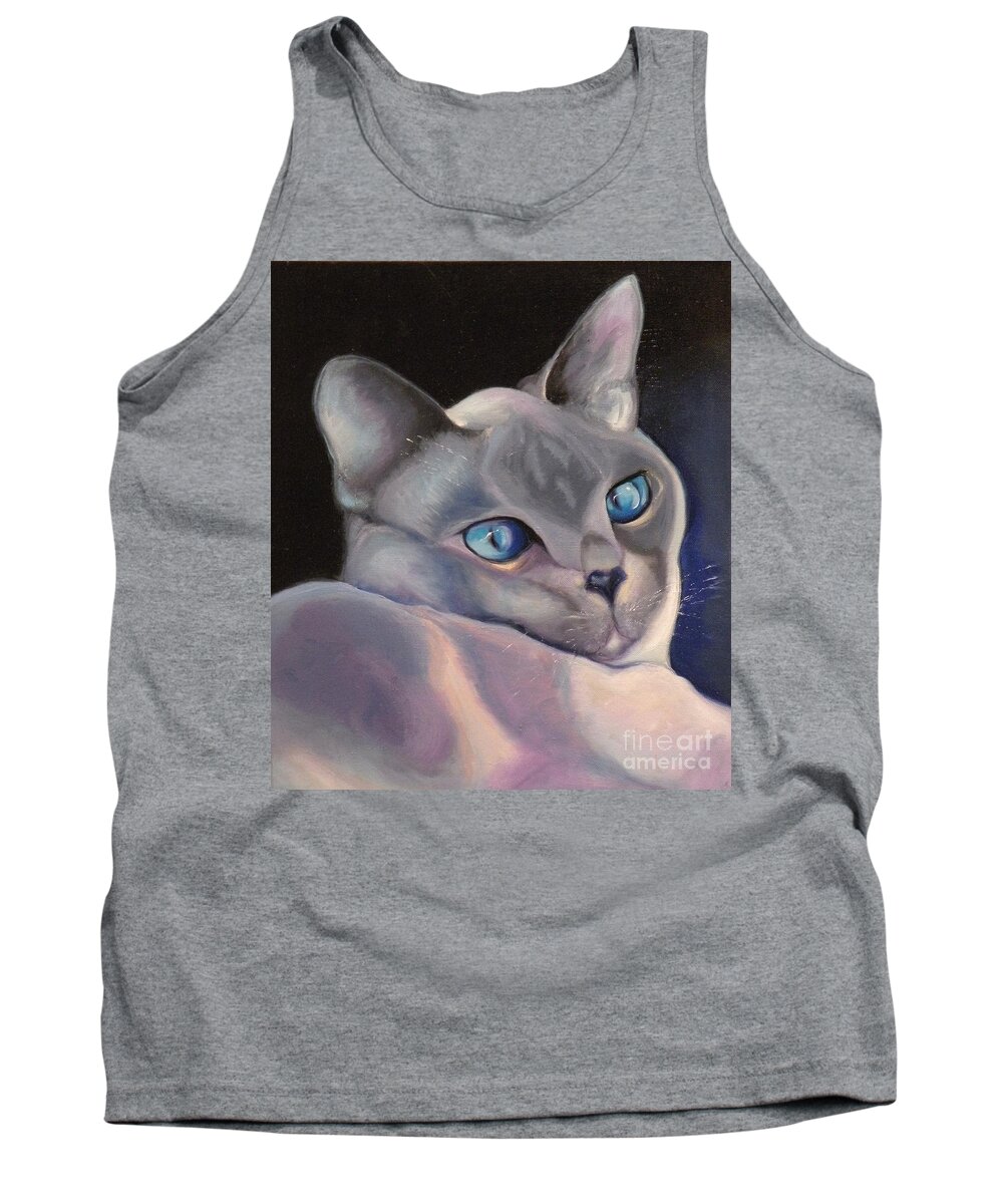 Cat Siamese Greeting Card Tank Top featuring the painting Siamese in Blue by Susan A Becker