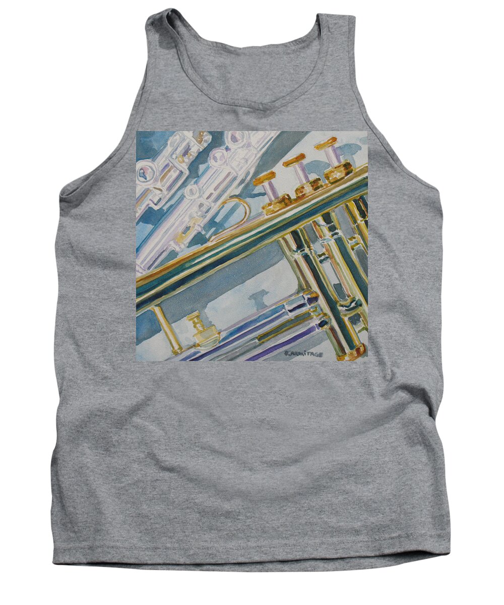 Trumpet Tank Top featuring the painting Silver and Brass Keys by Jenny Armitage