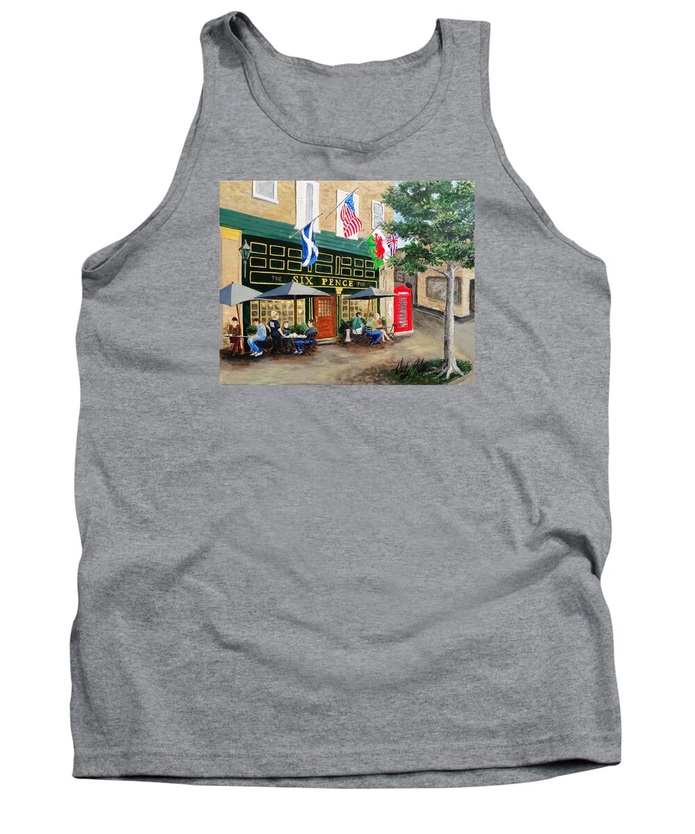 Pub Tank Top featuring the painting Six Pence Pub by Marilyn Zalatan