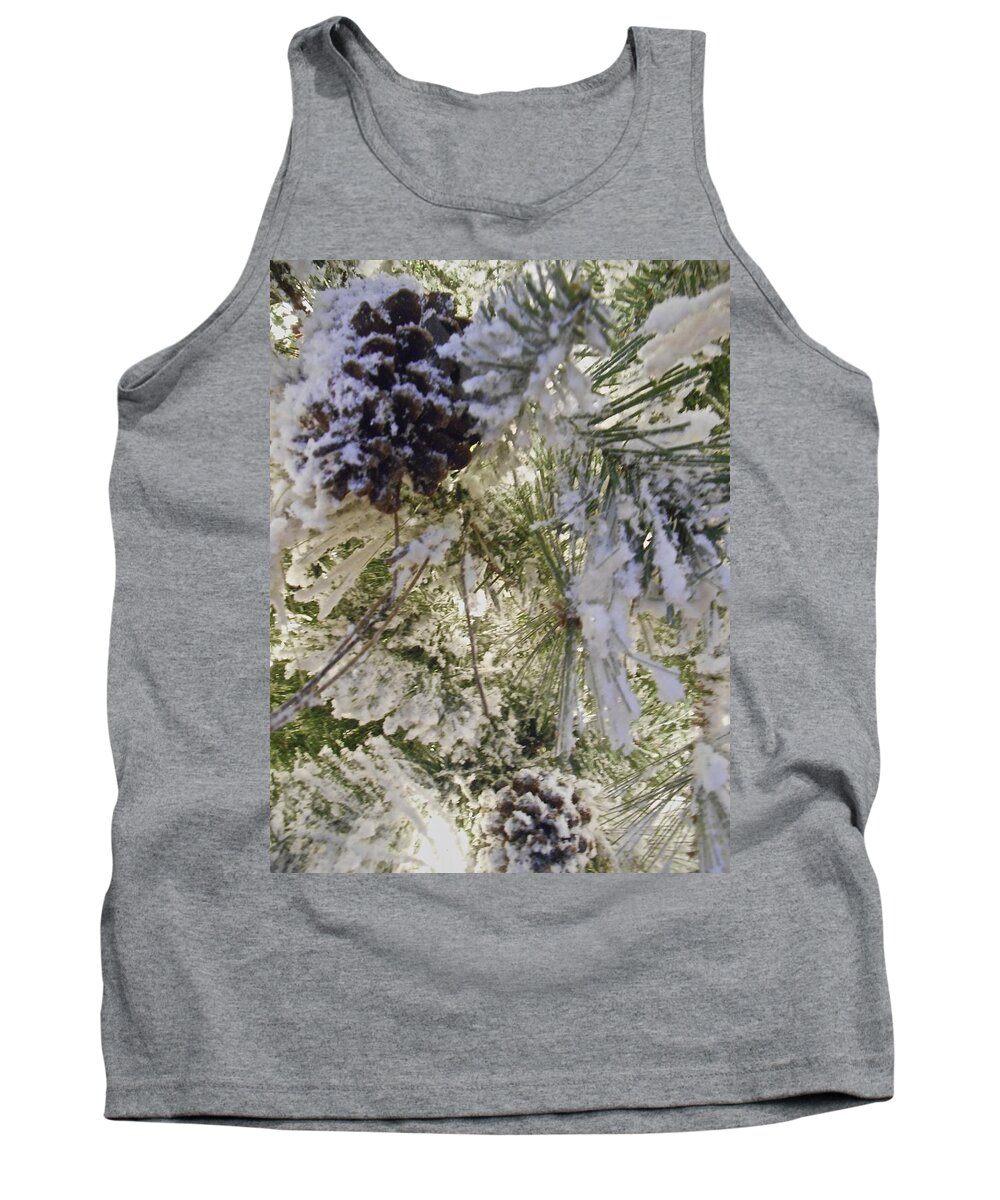 Pine Tree Tank Top featuring the photograph Snow on Pine tree by Joan Reese