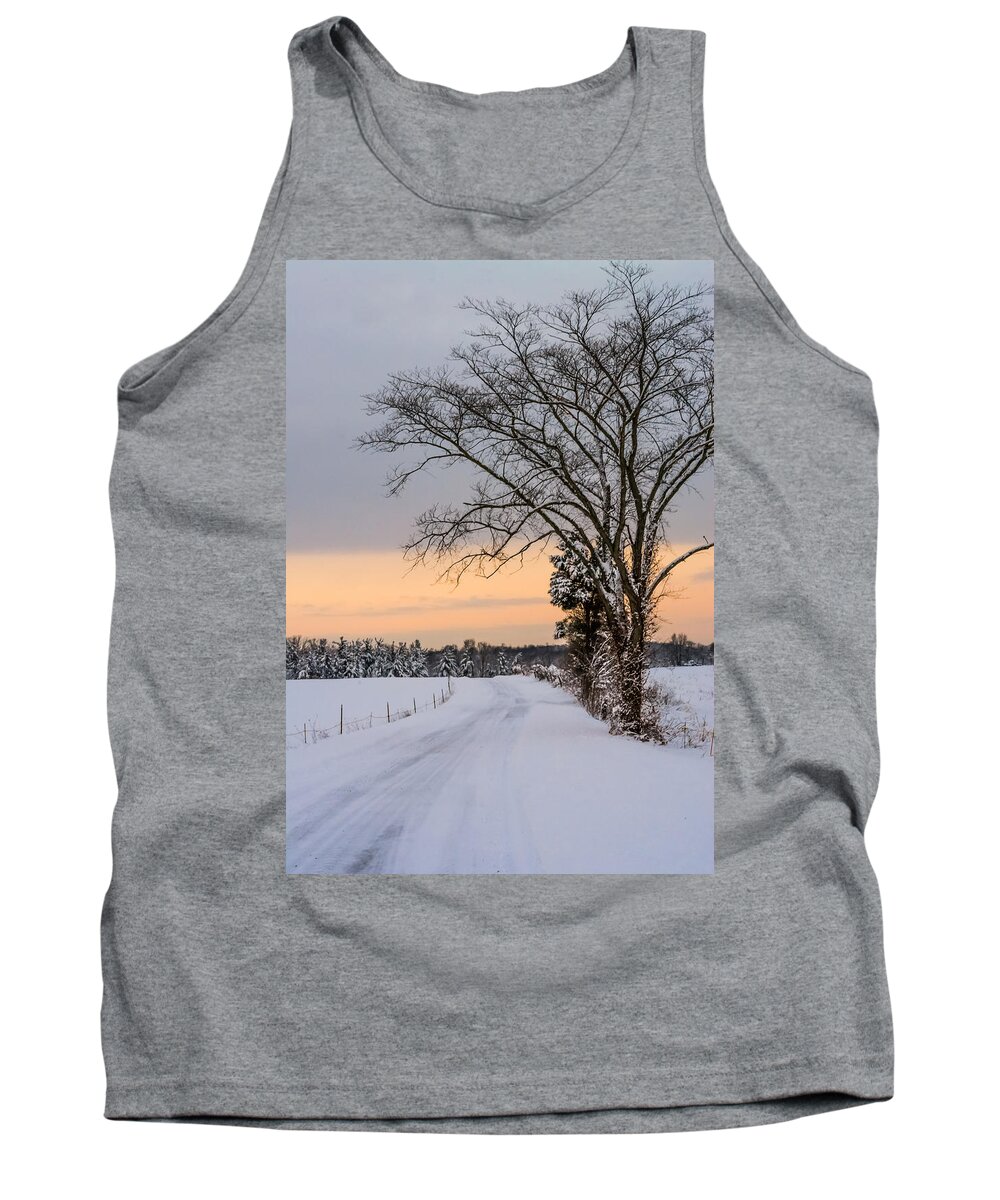 Snow Tank Top featuring the photograph Snowy Country Road by Holden The Moment