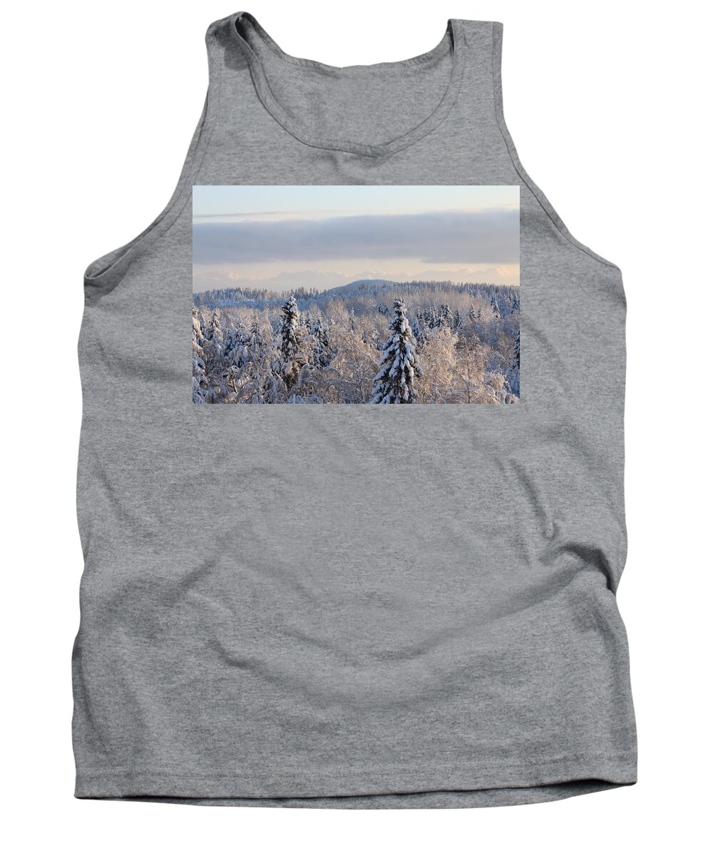Away From It All Tank Top featuring the photograph Snowy forest seen from above by Ulrich Kunst And Bettina Scheidulin