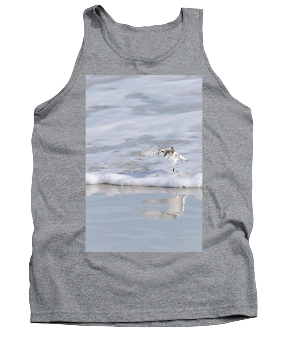 Snowy Plover Wave Jumping Tank Top featuring the photograph Snowy Plover Wave Jumping by Debra Martz