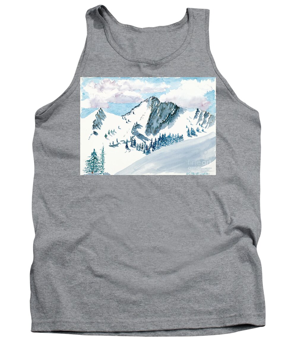 Mountains Tank Top featuring the painting Snowy Wasatch Peak by Walt Brodis