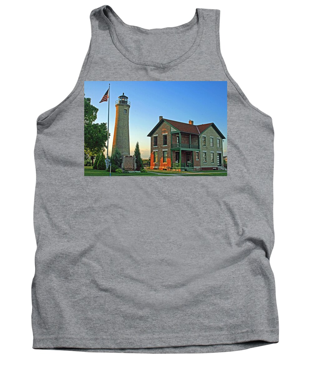 Lighthouse Tank Top featuring the photograph Southport Lighthouse On Simmons Island by Kay Novy