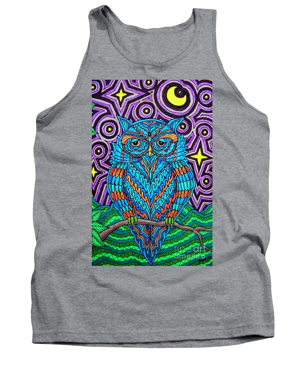 Owl Tank Top featuring the drawing Mr. Owl by Baruska A Michalcikova