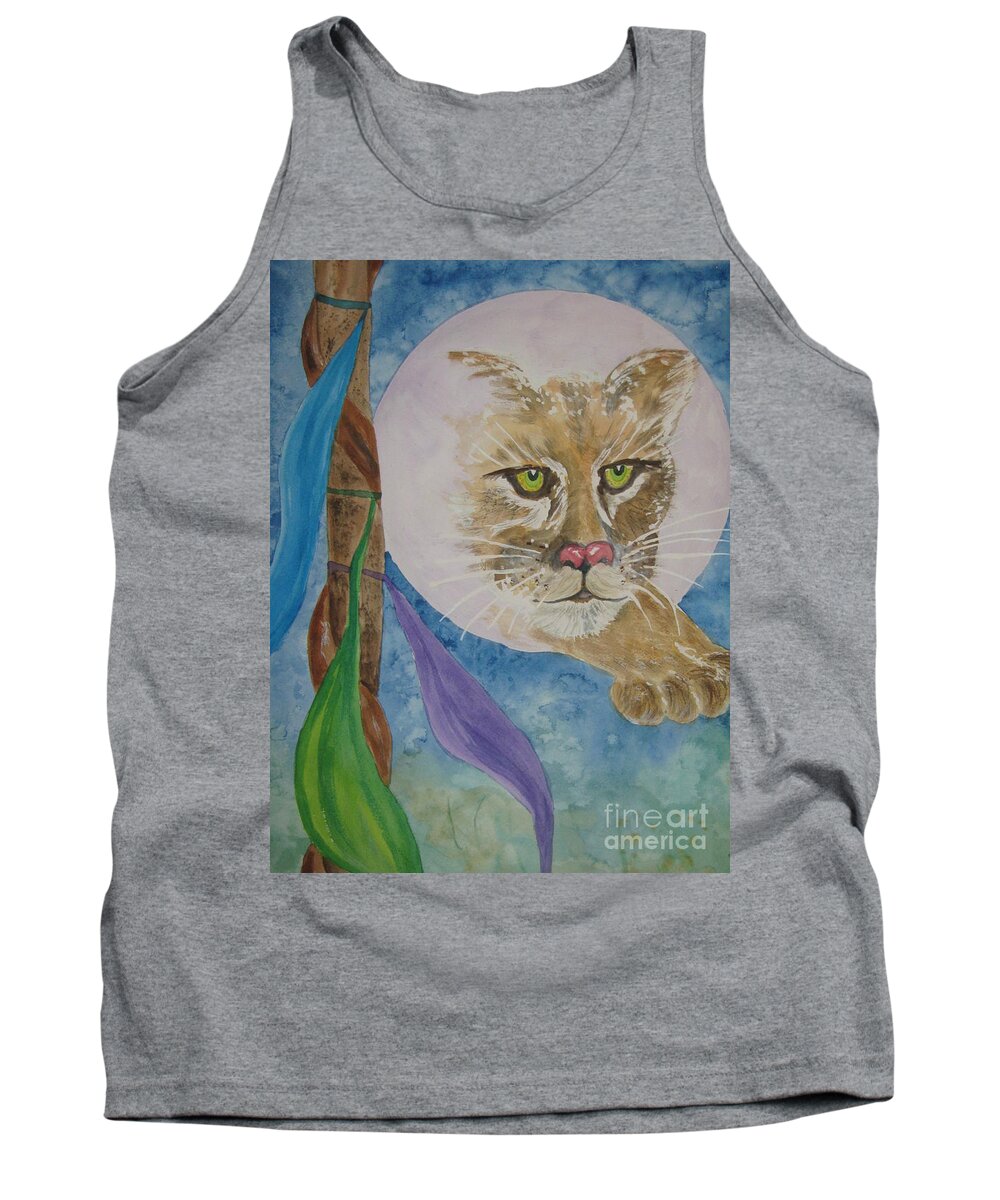 Cougar Tank Top featuring the painting Spirit of the Mountain Lion by Ellen Levinson