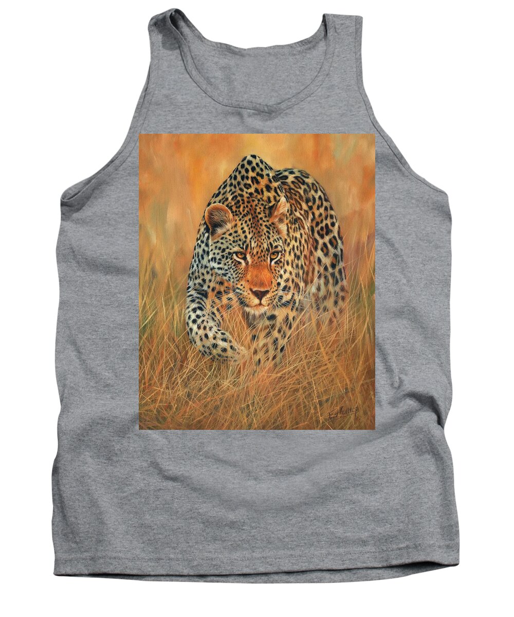 Leopard Tank Top featuring the painting Stalking Leopard by David Stribbling