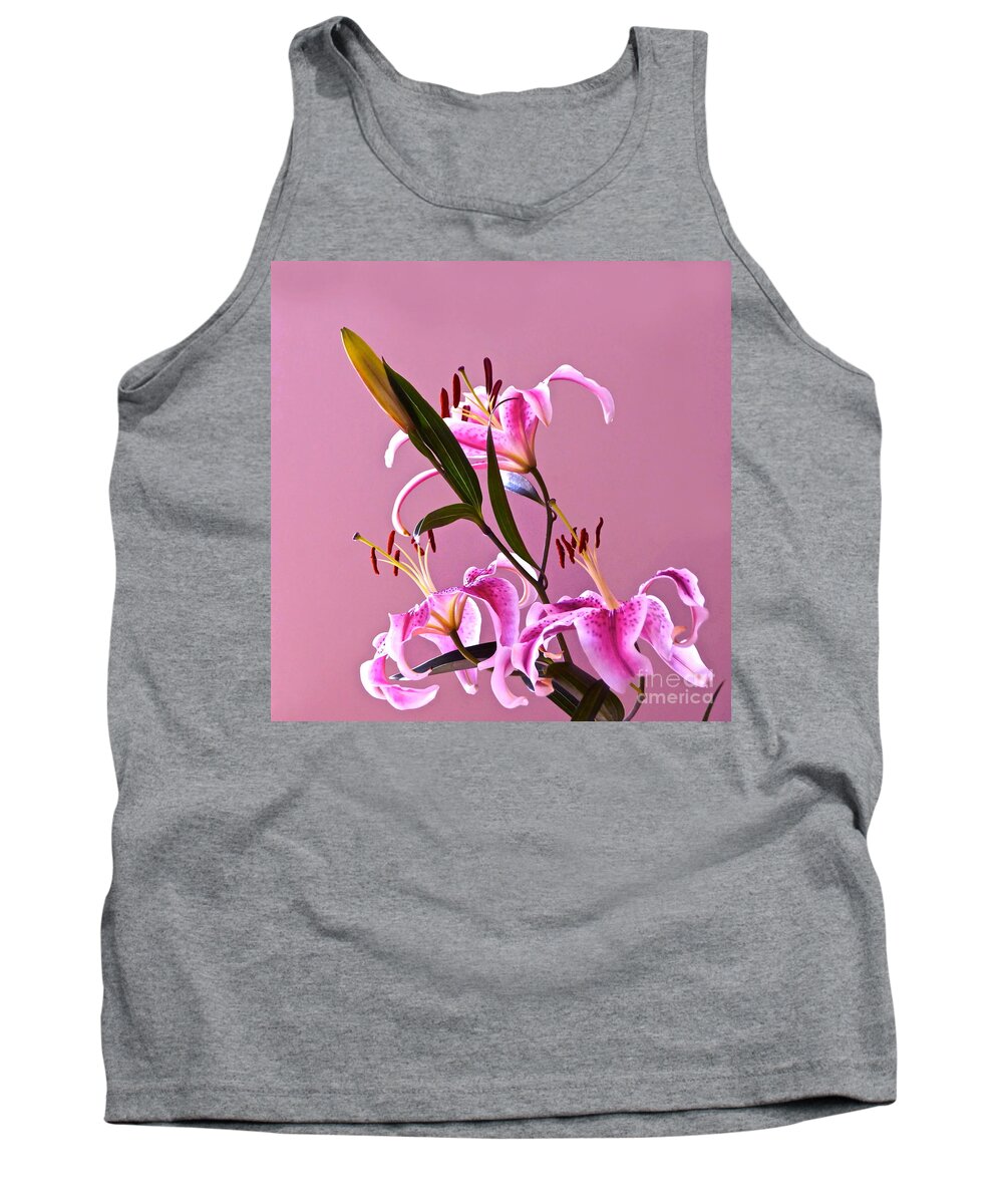 Stargazer Lilies Tank Top featuring the photograph Stargazer Lilies square frame by Byron Varvarigos
