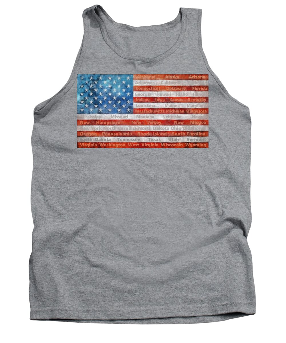 Flag Tank Top featuring the digital art Stars and Stripes with States by Michelle Calkins