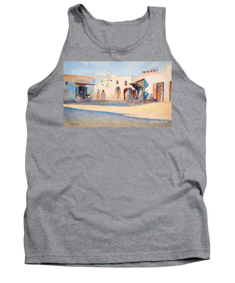 Looking Tank Top featuring the painting Street scene from Tunisia. by Celestial Images