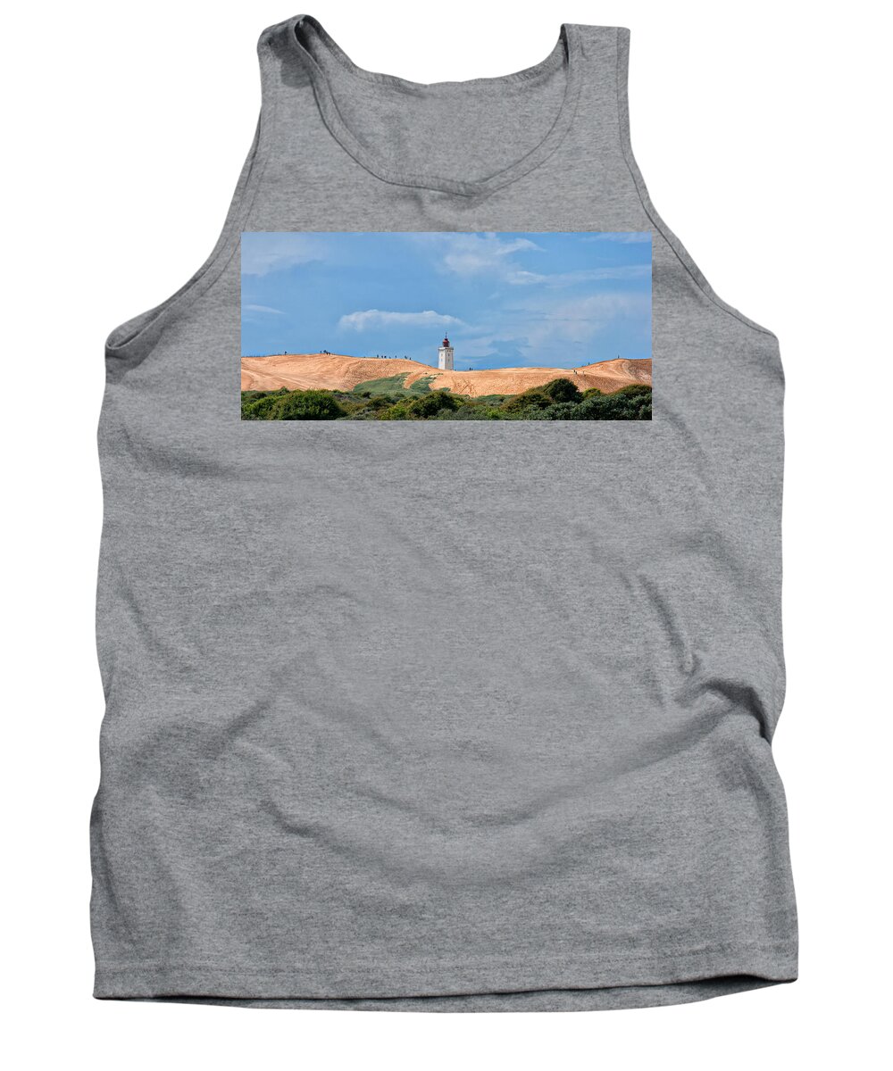 Lighthouse Tank Top featuring the photograph Lighthouse on sand dunes by Mike Santis