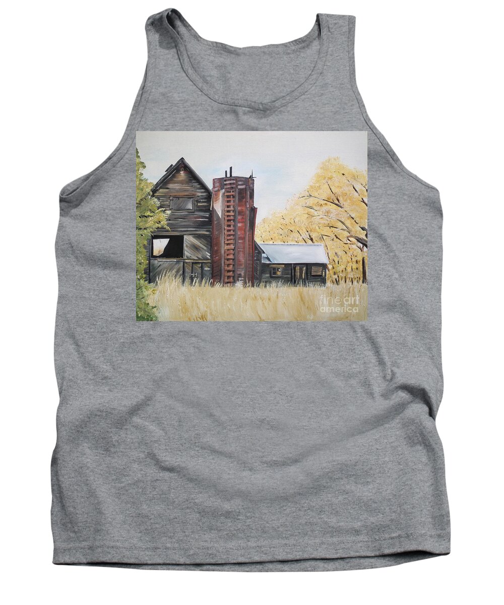 Summer Red Tank Top featuring the painting Golden Aged Barn -Washington - Red Silo by Jan Dappen