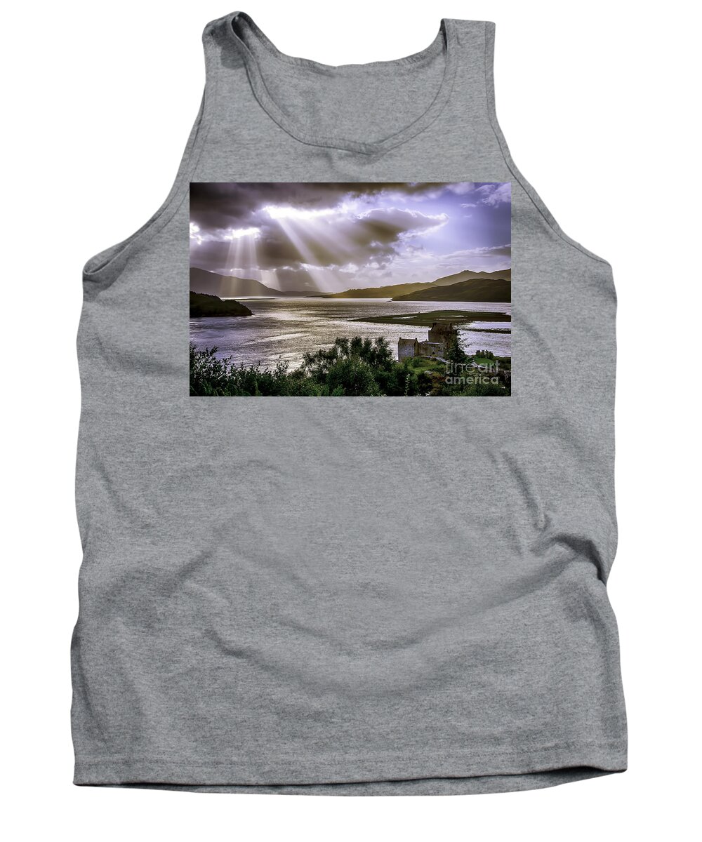 Eilean Donan Tank Top featuring the photograph Sun Rays over Eilean Donan Castle by Chris Thaxter