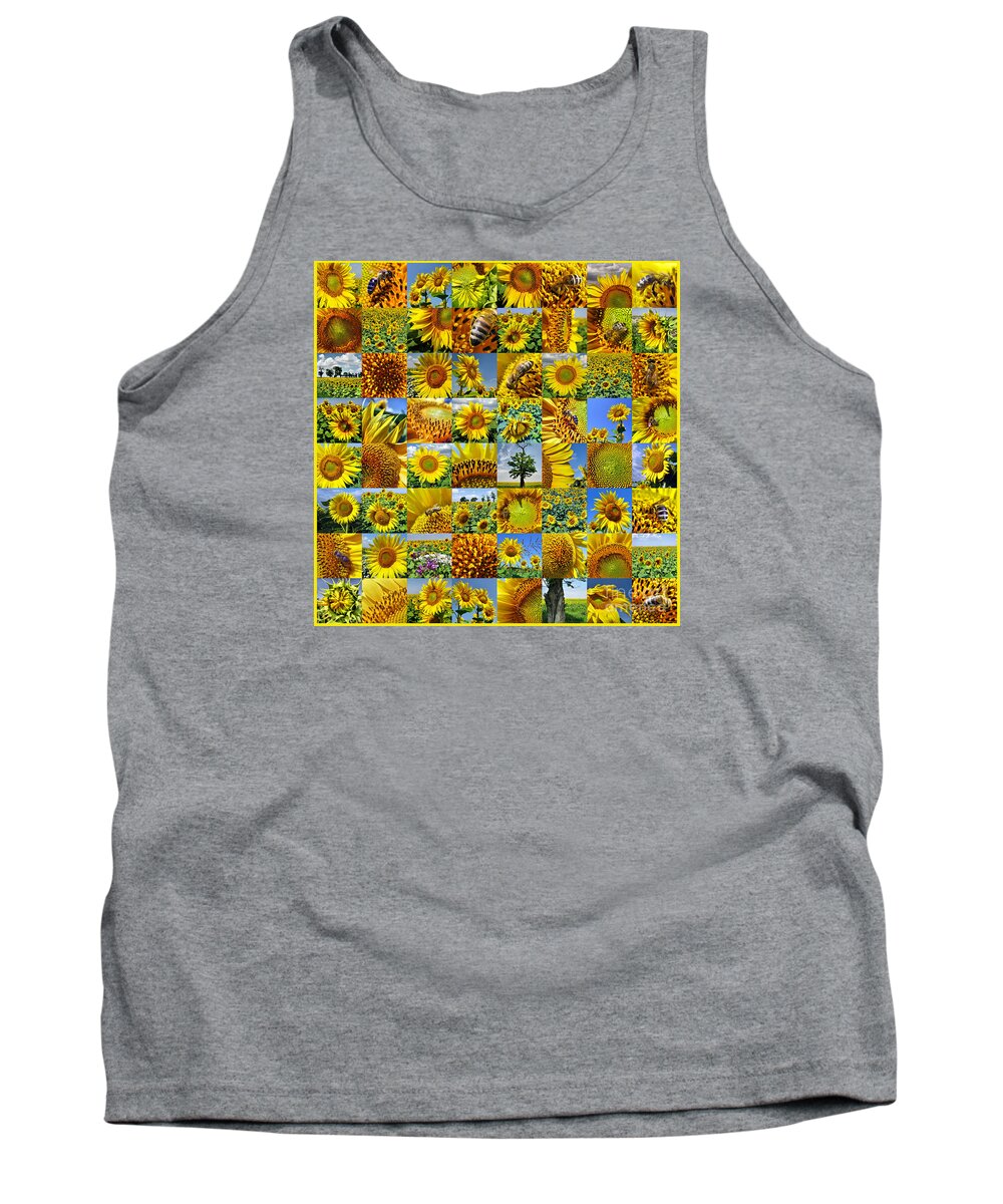 Sunflower Tank Top featuring the photograph Sunflower field collage in yellow by Daliana Pacuraru