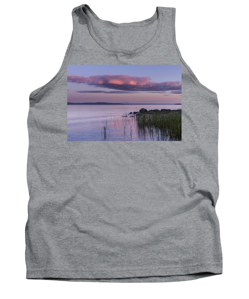 Vermont Tank Top featuring the photograph Sunrise Lake Champlain shore Vermont clouds by Andy Gimino