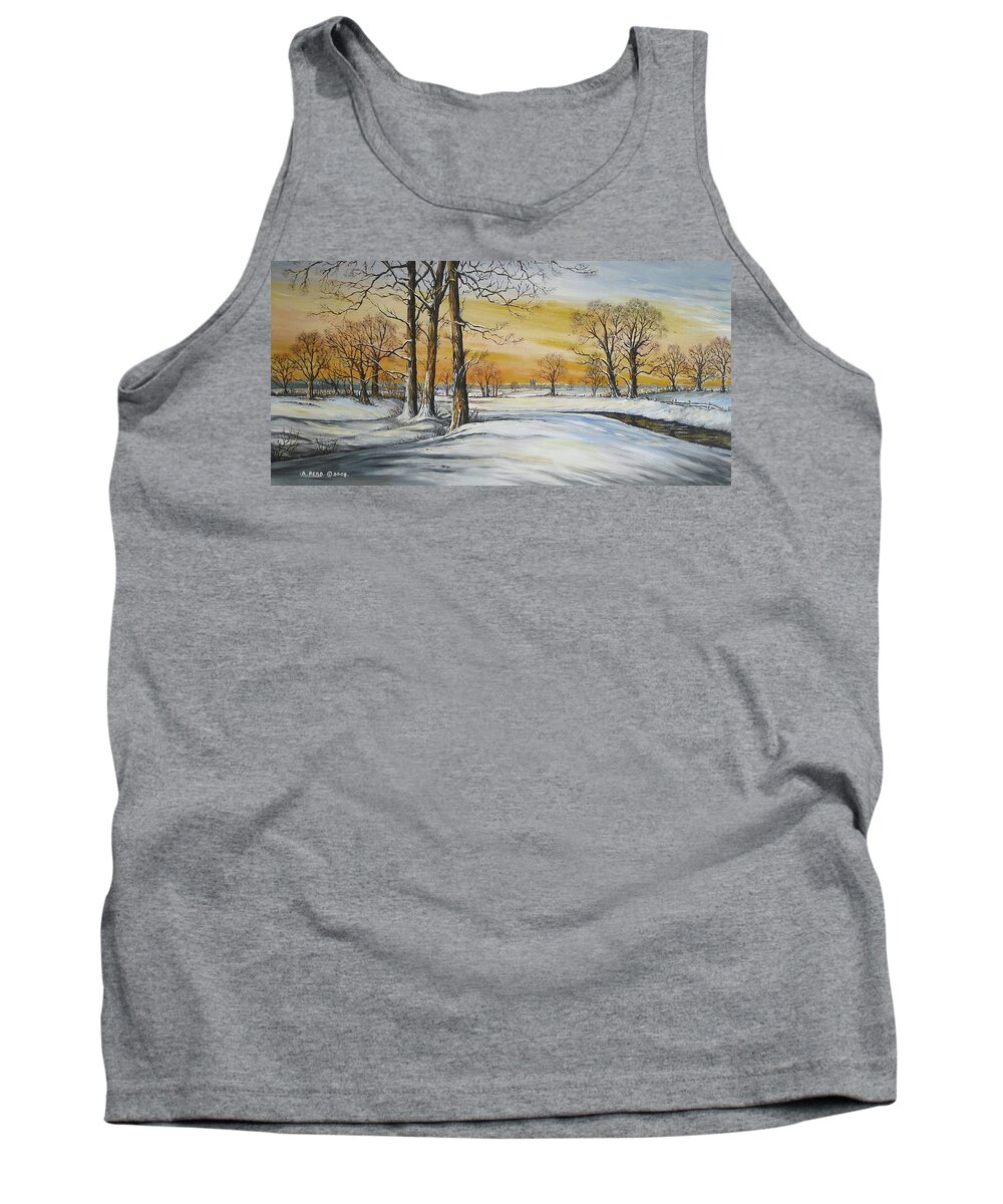 Landscape Tank Top featuring the painting SUNSET AND SNOW sold by Andrew Read