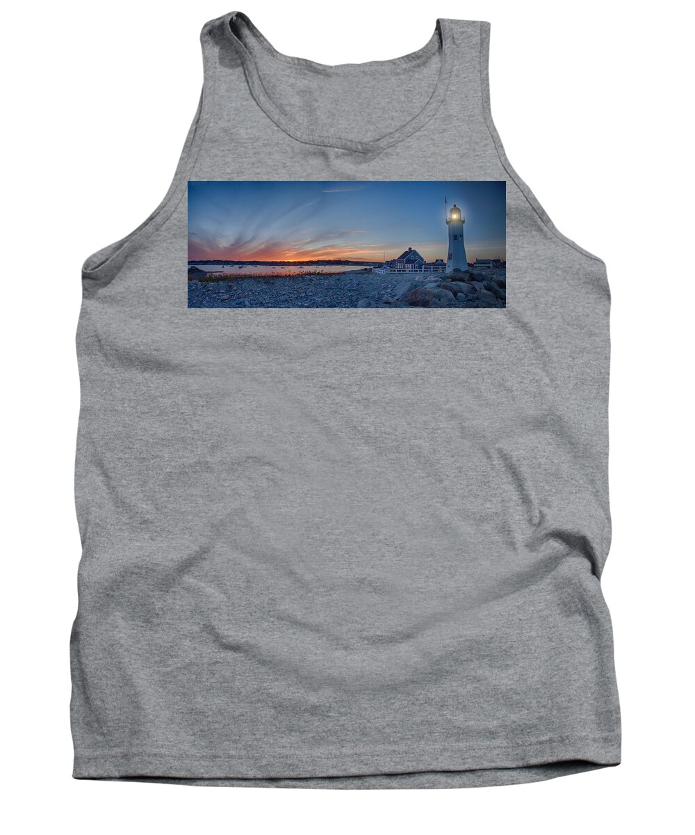 Scituate Lighthouse Tank Top featuring the photograph Sunset at Scituate light by Jeff Folger