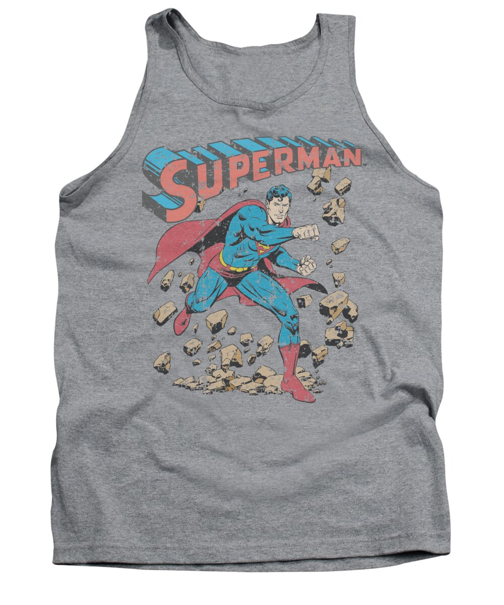 Superman Tank Top featuring the digital art Superman - Mad At Rocks by Brand A