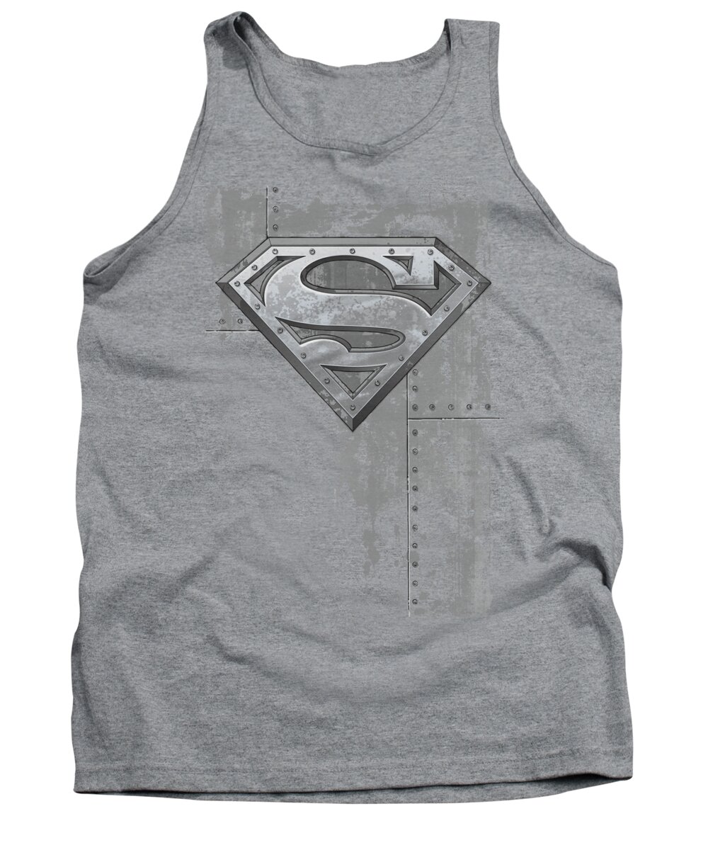 Superman Tank Top featuring the digital art Superman - Riveted Metal by Brand A