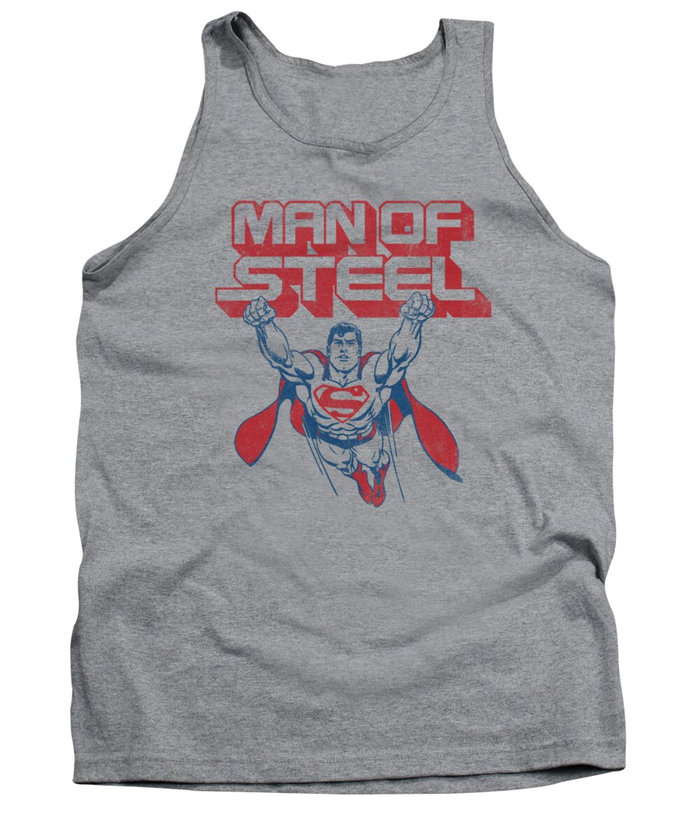 Superman Tank Top featuring the digital art Superman - Steel Retro by Brand A