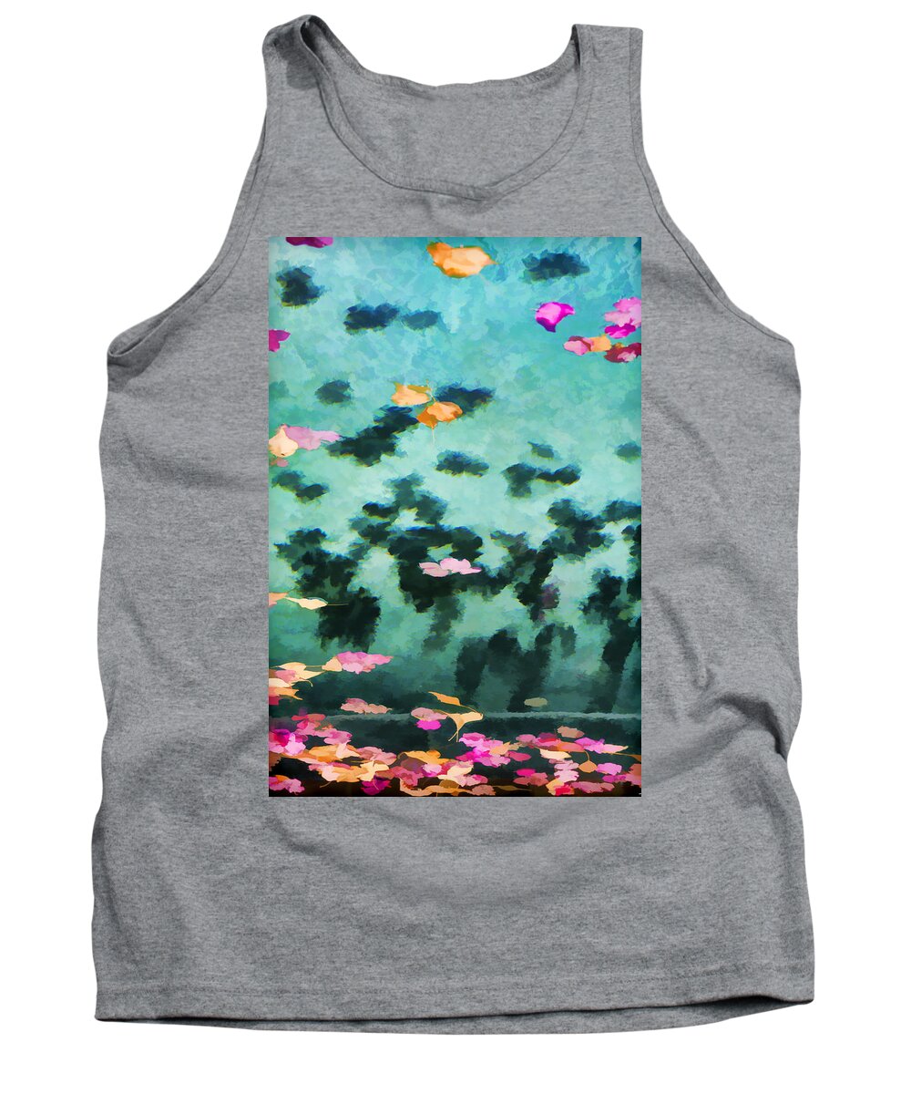 Swimming Pool Tank Top featuring the photograph Swirling Leaves and Petals 2 by Scott Campbell