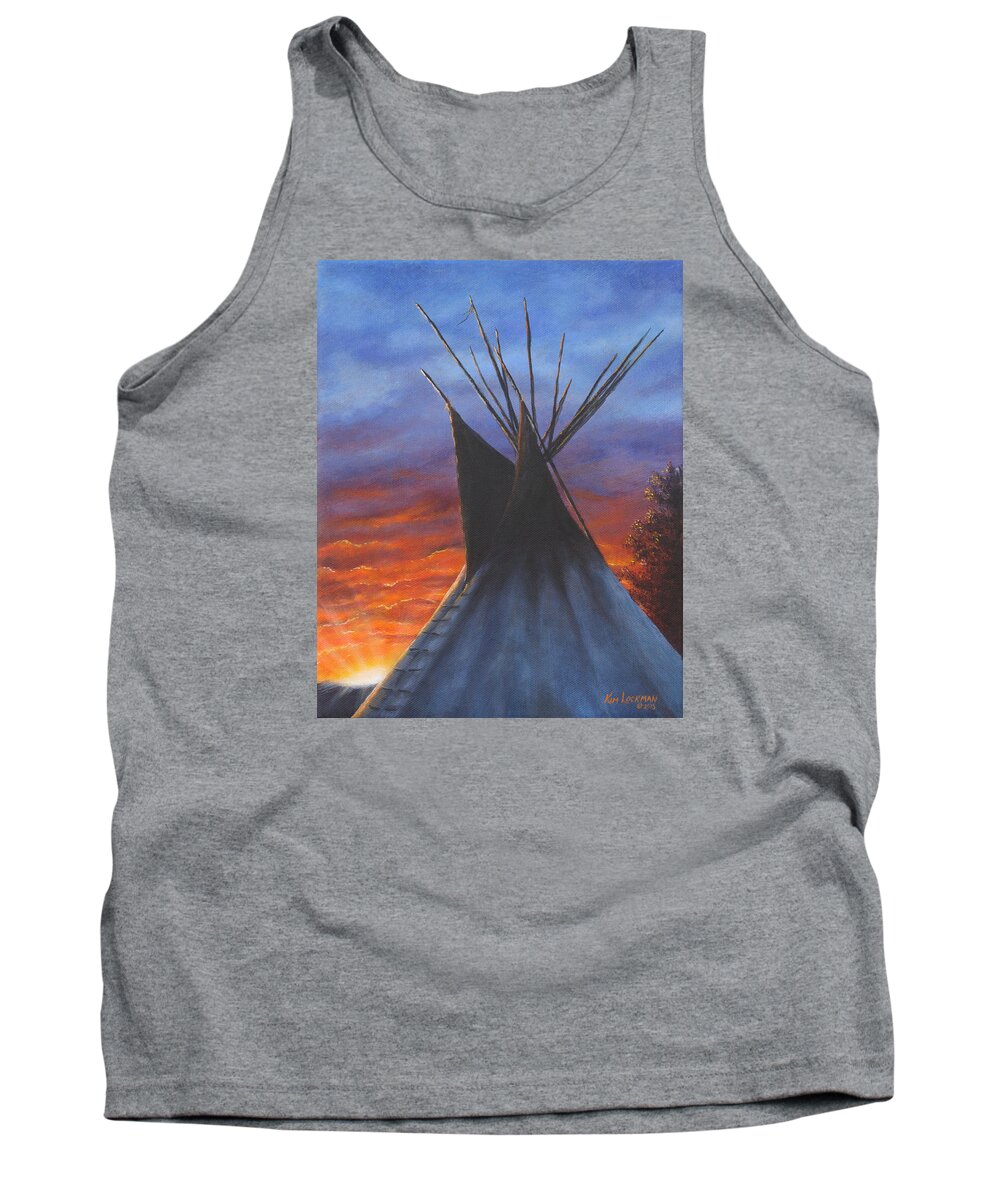 Teepee Tank Top featuring the painting Teepee at Sunset Part 2 by Kim Lockman