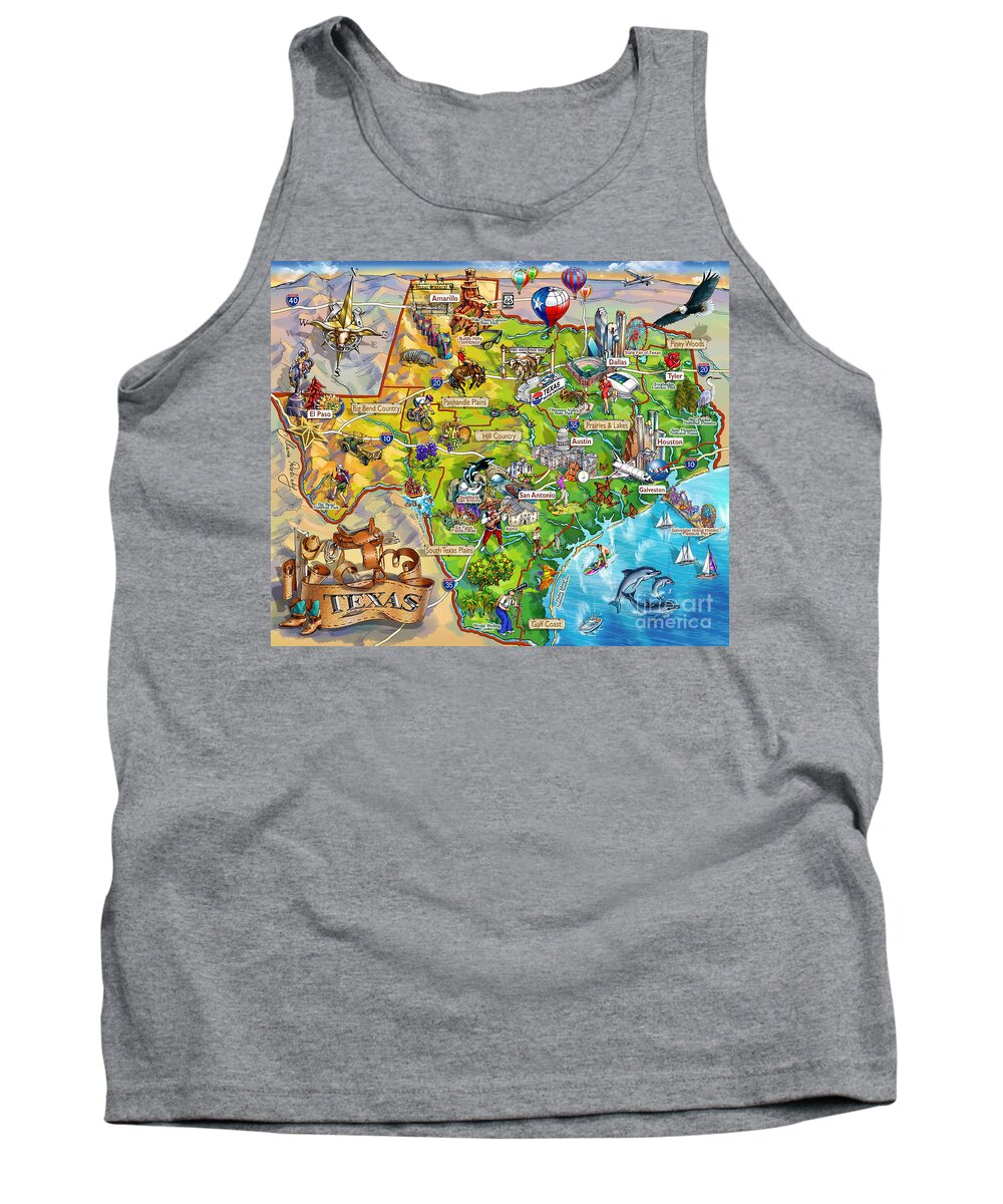 Texas Tank Top featuring the painting Texas Illustrated Map by Maria Rabinky