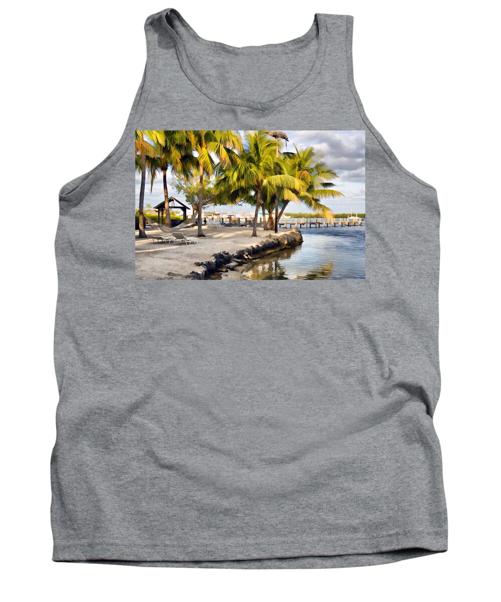 Tropical Island With Palm Trees Tank Top featuring the photograph The Beach at Coconut Palm Inn by Ginger Wakem