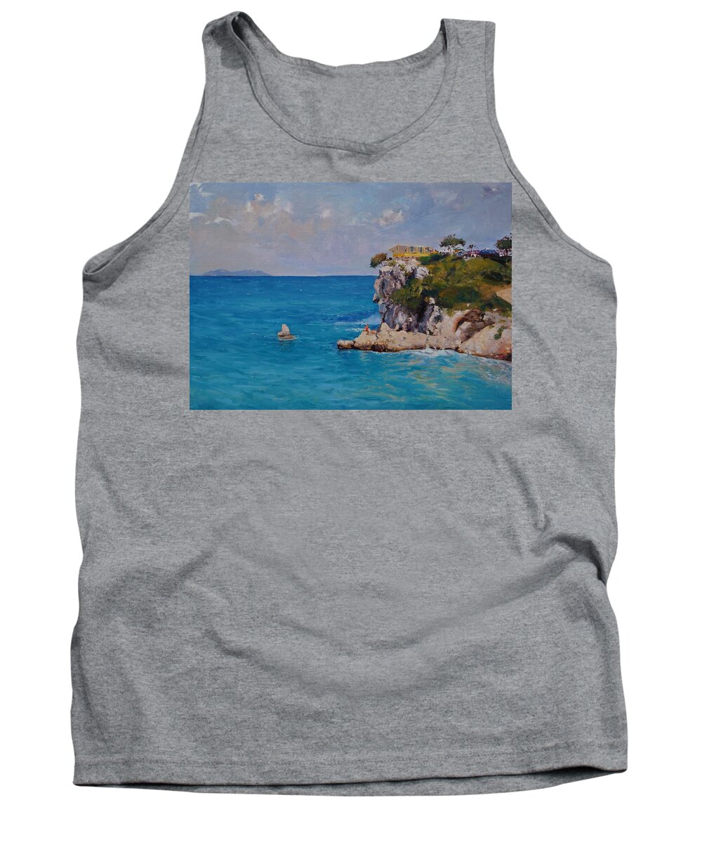 Paesaggio Tank Top featuring the painting The Castle in Vlora by Sefedin Stafa