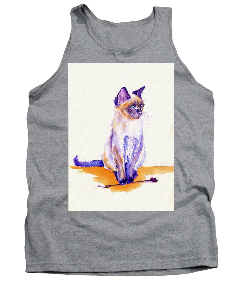 Cat Tank Top featuring the painting The Catmint Mouse Hunter by Debra Hall