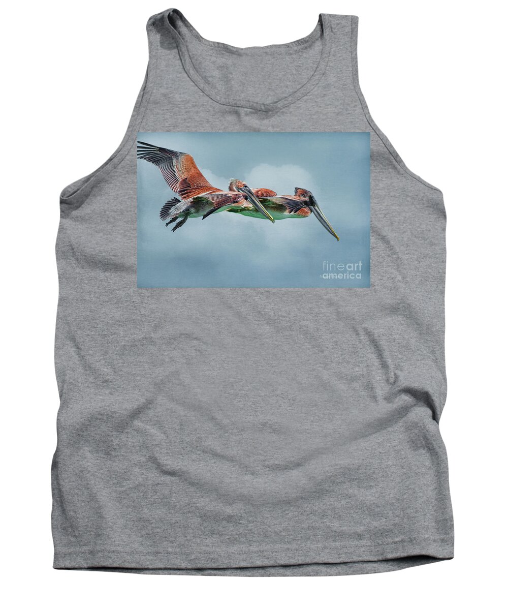 Pelicans Tank Top featuring the photograph The Flying Pair by Deborah Benoit