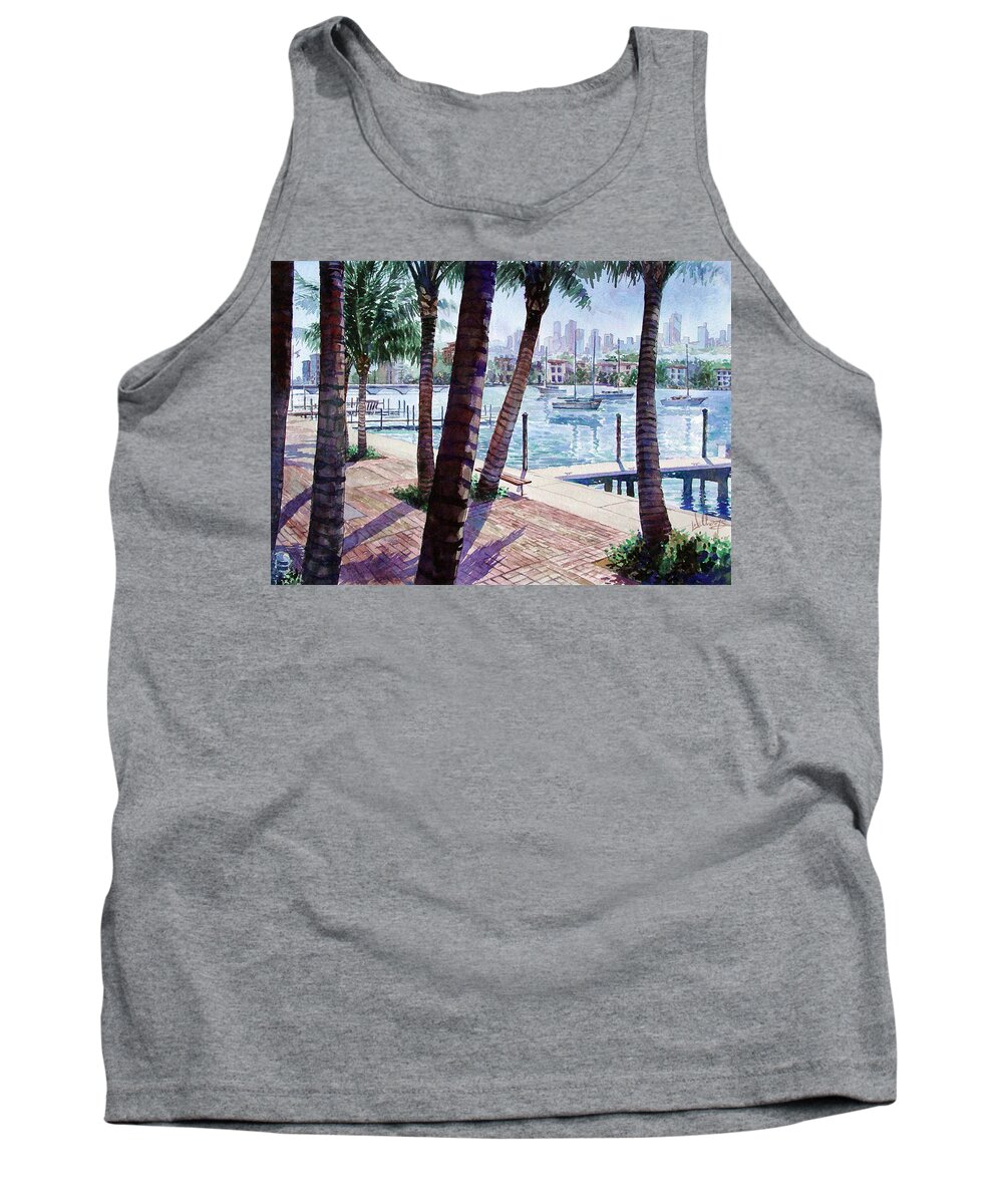 Landscape Tank Top featuring the painting The Harbor Palms by Mick Williams