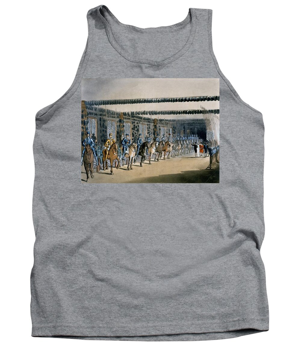 The Horse Armour Tower Tank Top featuring the drawing The Horse Armour Tower, Print Made by T. & Pugin, A.C. Rowlandson