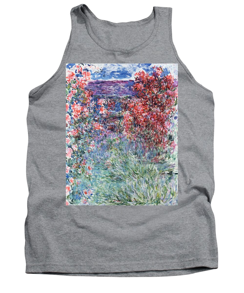 Pink Tank Top featuring the painting The House at Giverny under the Roses by Claude Monet