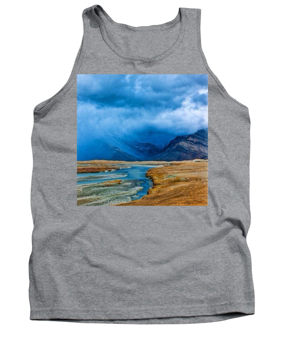 Blue Tank Top featuring the photograph The Magnificent Himalayas, Just When by Aleck Cartwright