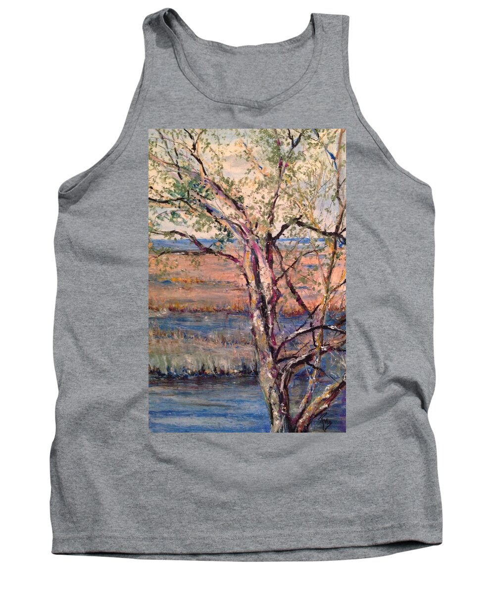 Live Oak Tank Top featuring the painting The Marsh and the Live Oak by Robin Miller-Bookhout