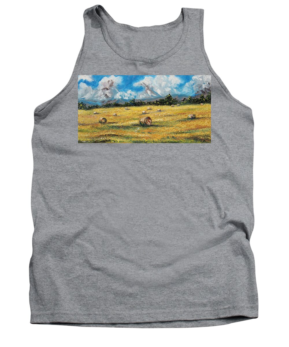 Landscape. Field Tank Top featuring the painting The Reaping by Meaghan Troup