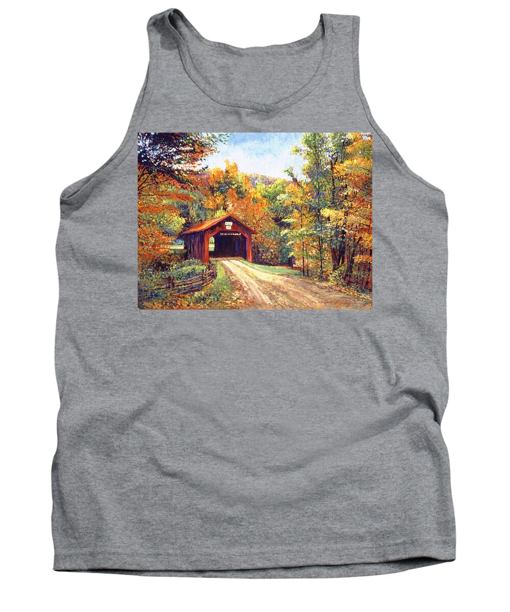 #faatoppicks Tank Top featuring the painting The Red Covered Bridge by David Lloyd Glover