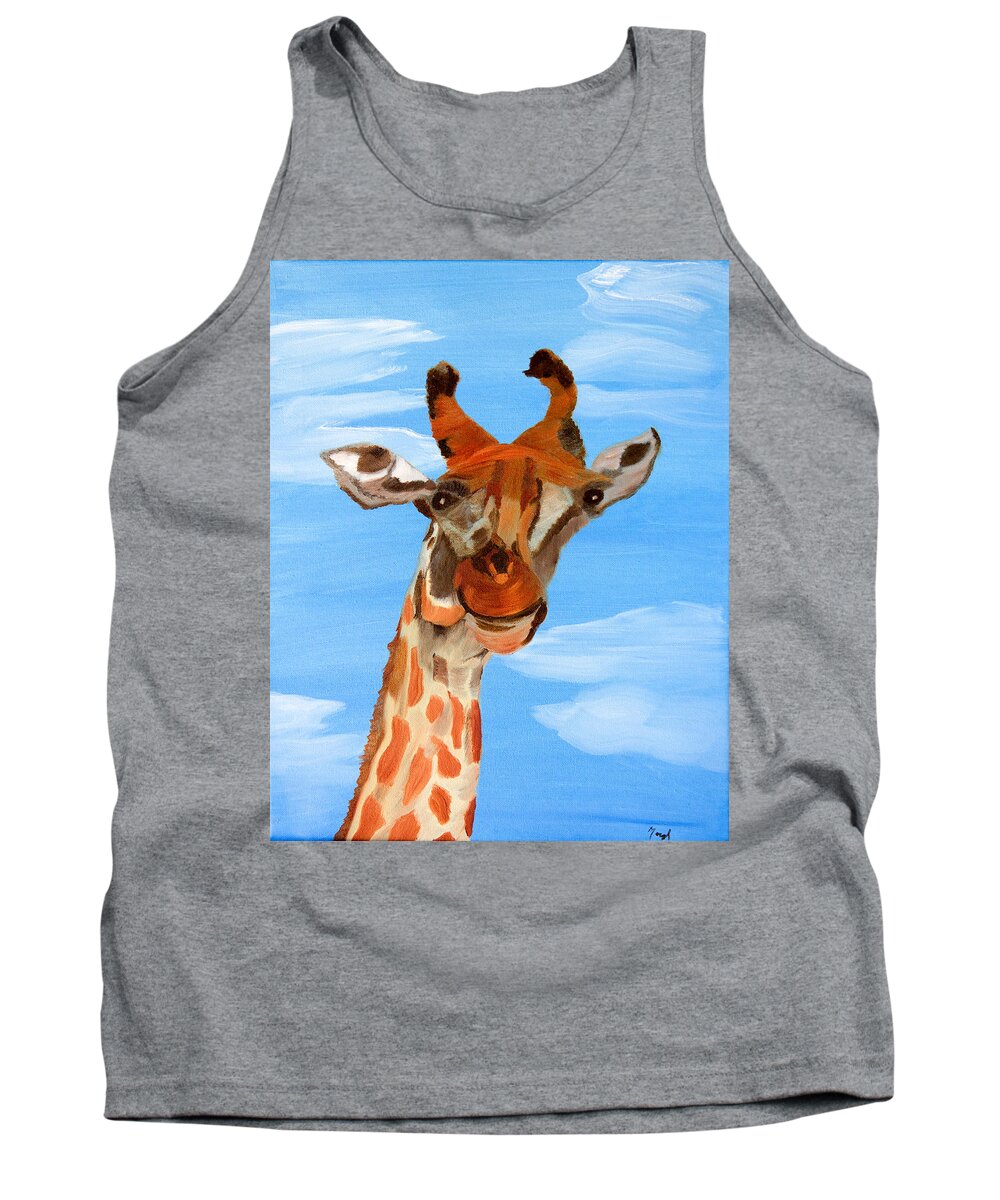 Giraffe Tank Top featuring the painting The Sky's The Limit by Meryl Goudey