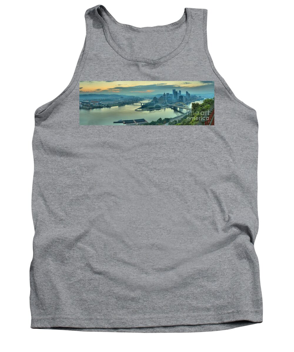 Pittsburgh Panorama Tank Top featuring the photograph Three Rivers Morning by Adam Jewell