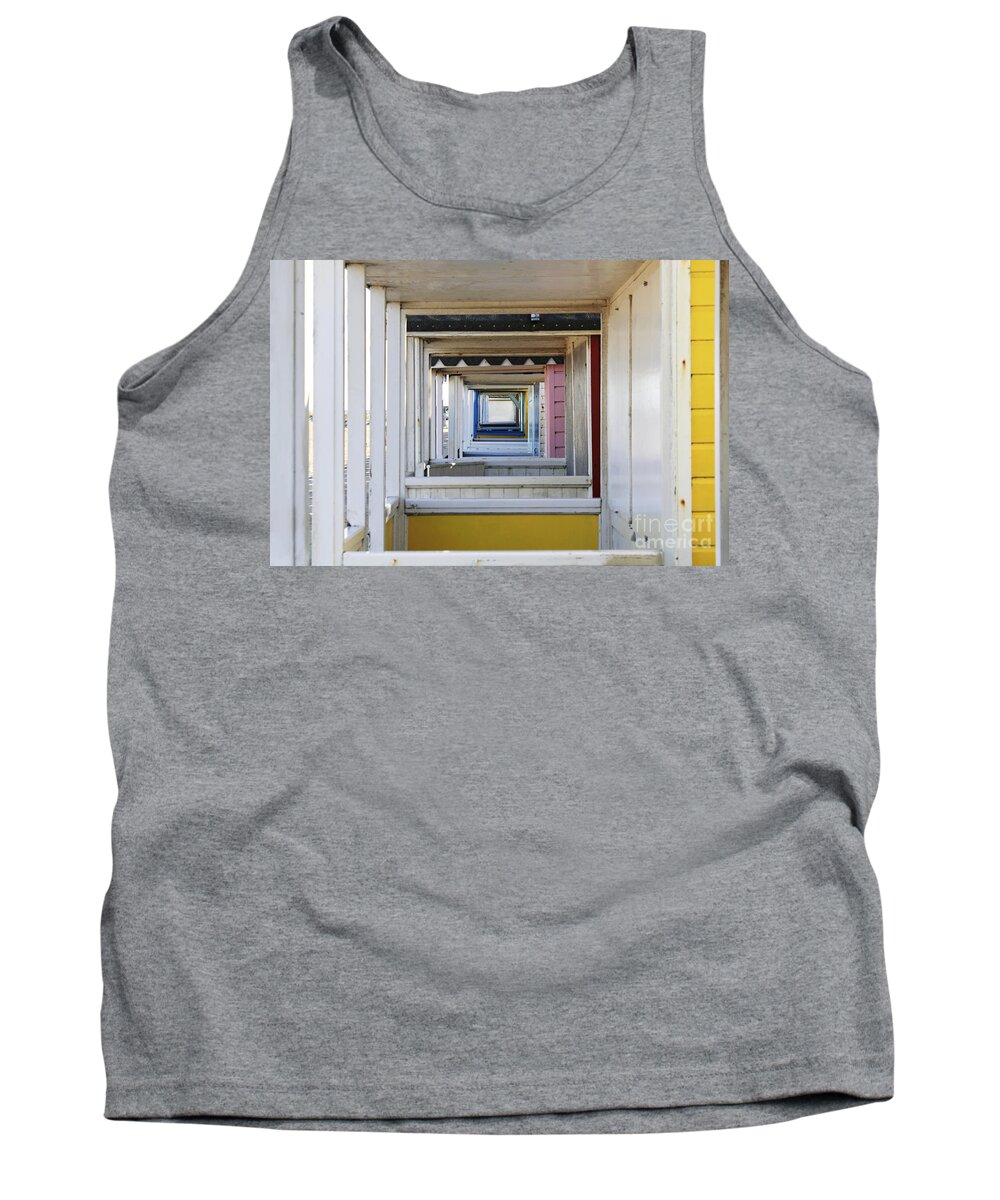 Along The Beach Huts Uk England Seaside Traditional Perspective Rectangles Squares Tank Top featuring the photograph Through the Beach Huts by Julia Gavin