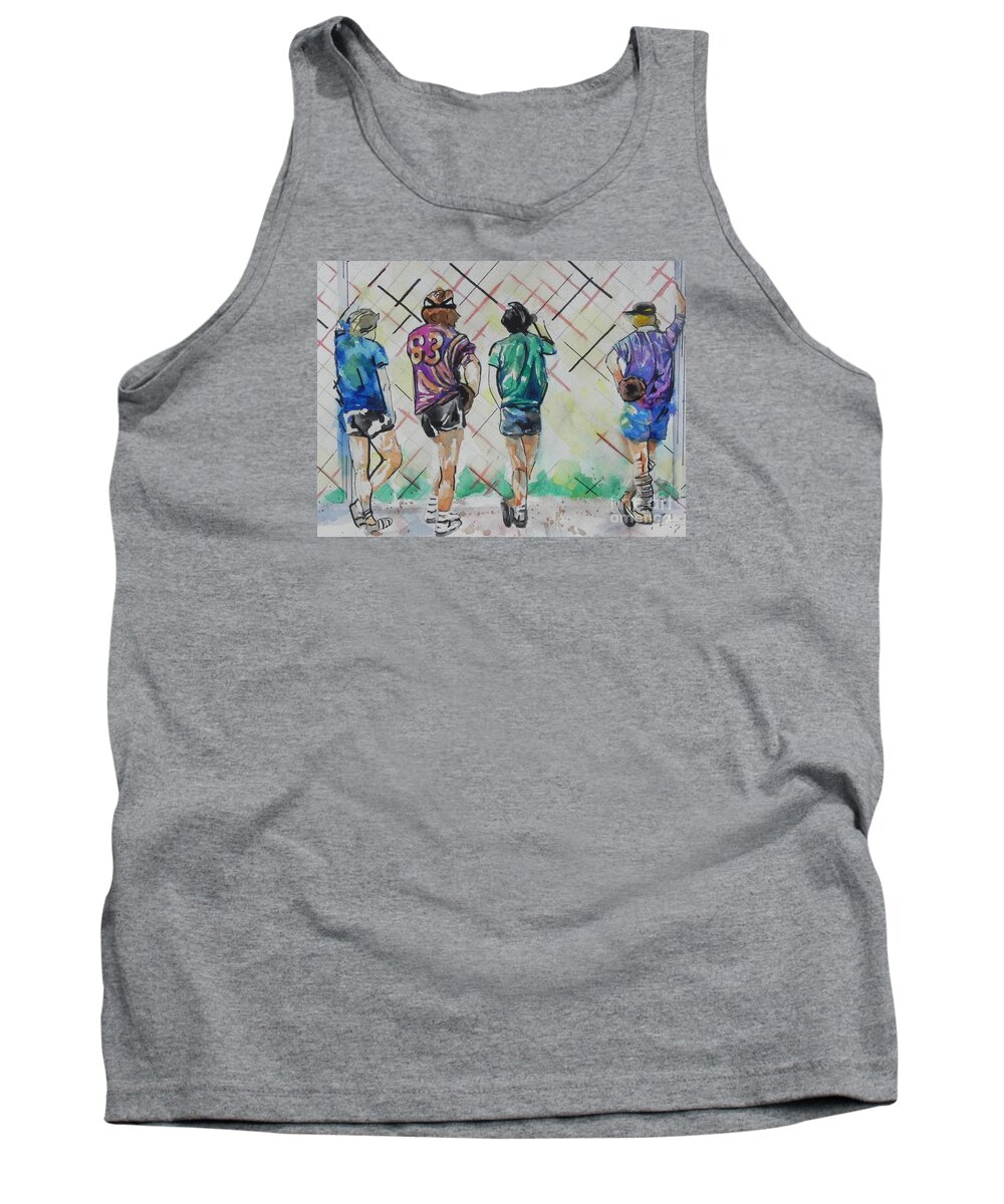 Watercolor Painting Tank Top featuring the painting Time to Play Ball by Chrisann Ellis