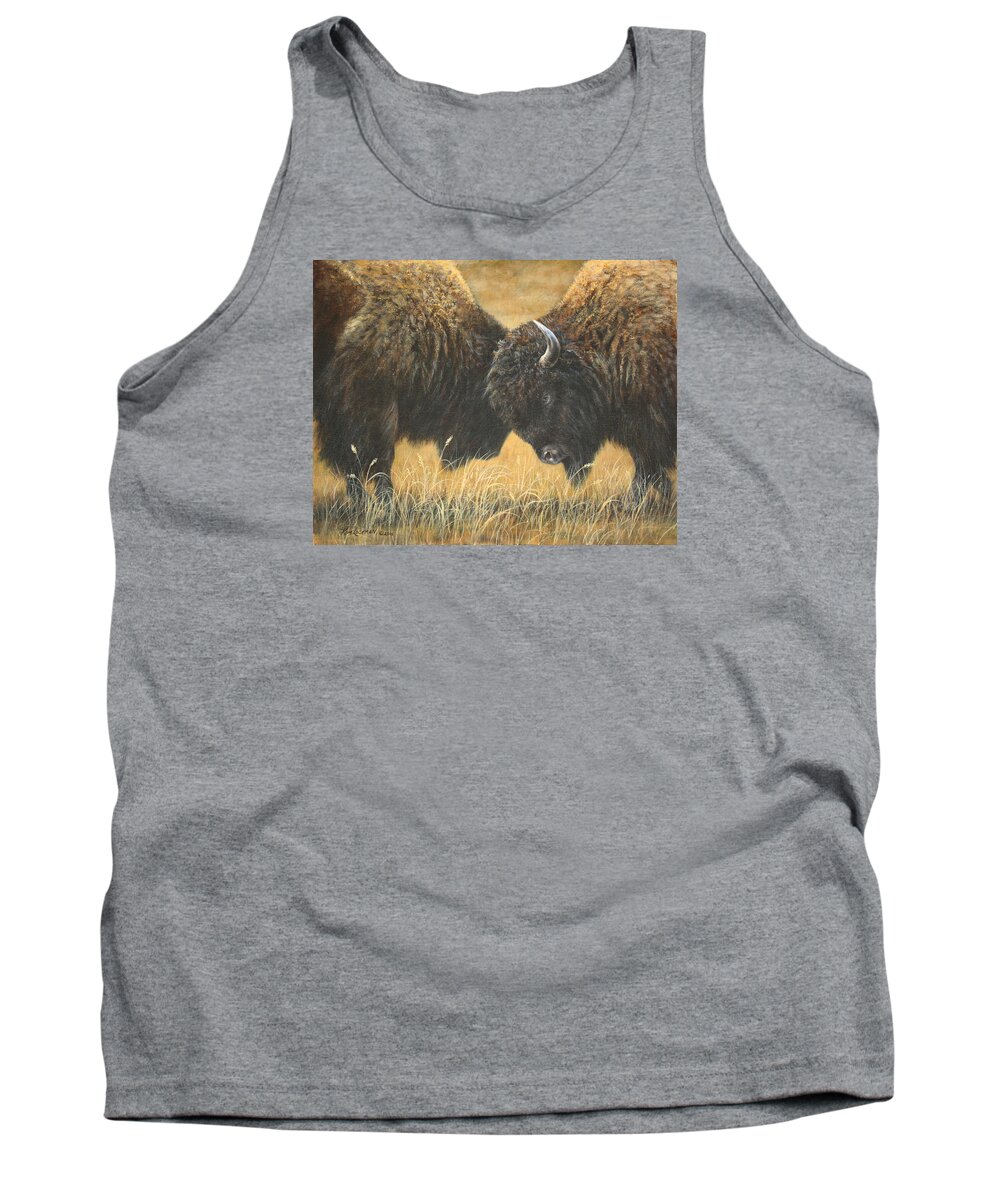 Bison Tank Top featuring the painting Titans of the Plains by Kim Lockman