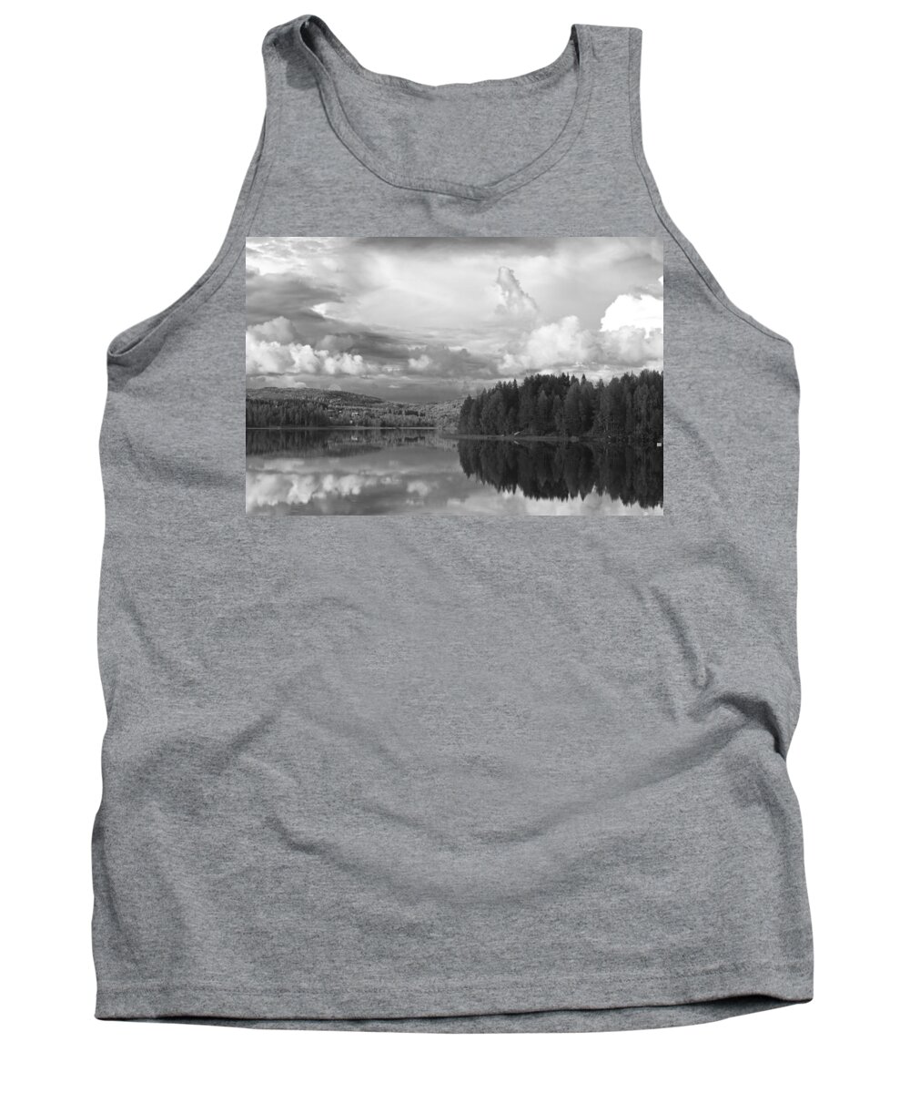 Away From It All Tank Top featuring the photograph Tranquil summer lake - monochrome by Ulrich Kunst And Bettina Scheidulin