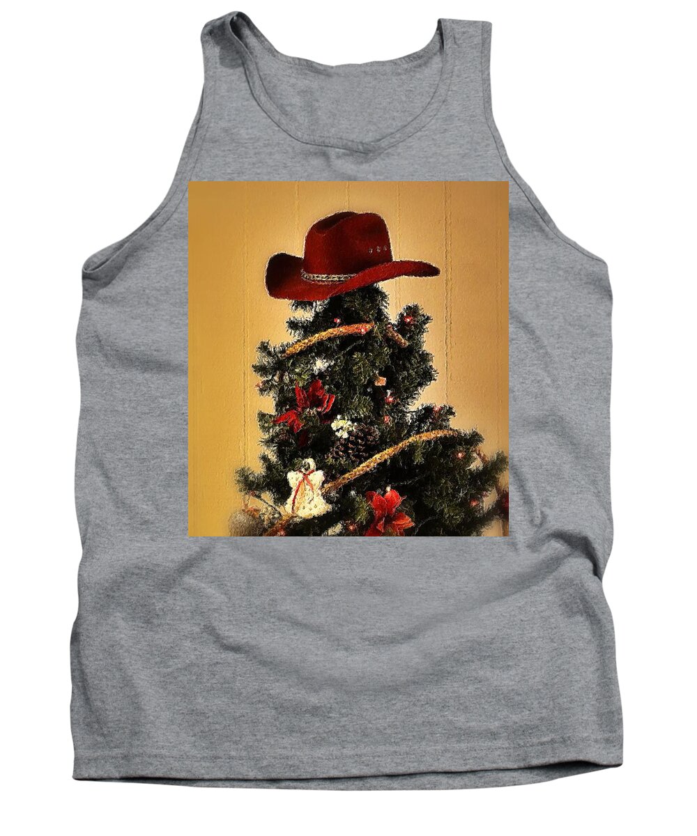 Christmas Tank Top featuring the photograph Tree Topper Texas Style by Nadalyn Larsen