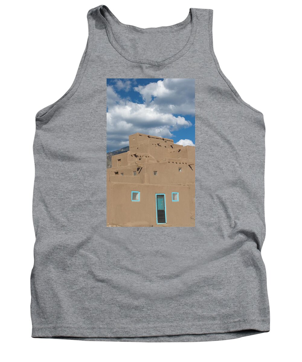Taos Pueblo Tank Top featuring the photograph Turquoise door and windows by Elvira Butler