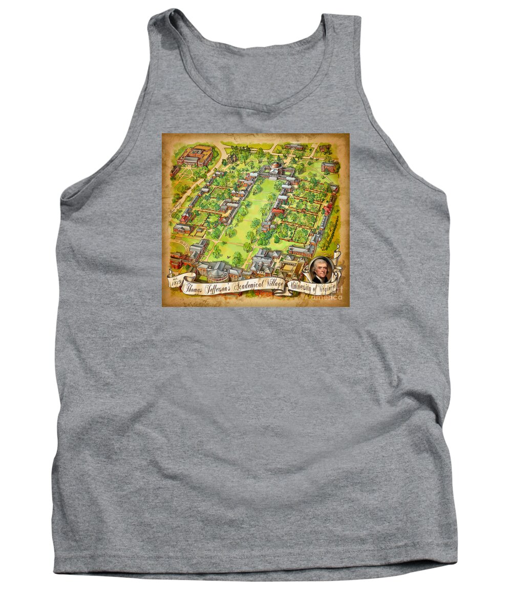 University Of Virginia Tank Top featuring the painting University of Virginia Academical Village with scroll by Maria Rabinky